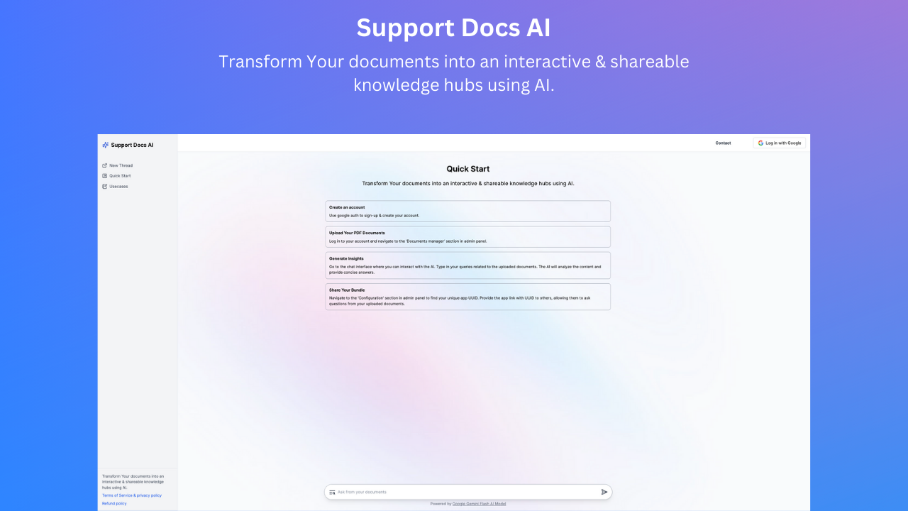 Turn your documents into a professional self-service help center for your users using Generative AI.